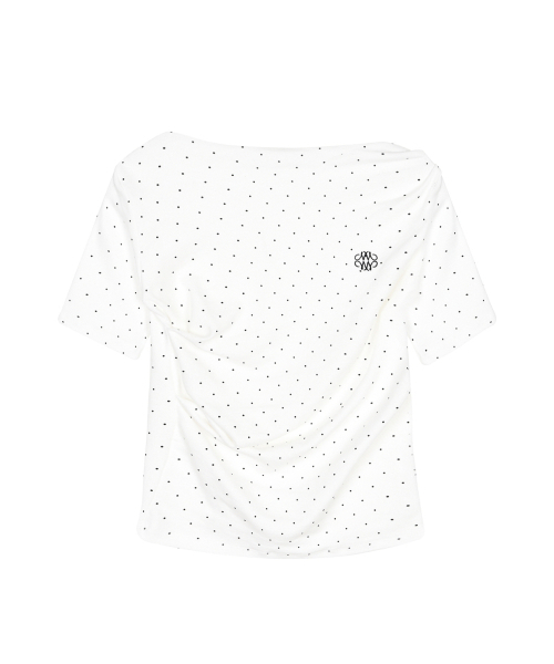 NICK&NICOLE（ニックアンドニコール）の「DOT HALF SHIRRING DRAPE BOAT NECK TOP_IVORY（Tシャツ/カットソー・レディース・その他・FREE）」の4枚目の写真
