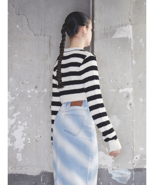 Kijun(キジュン)の「Striped Knit Cardigan Black Cream(カーディガン/ボレロ・レディース・その他・SMALL)」の2枚目の写真