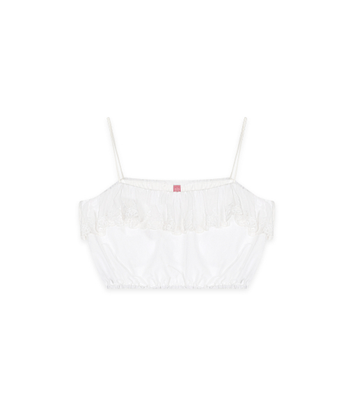 SINOON(シヌーン)の「Scallop Crop Sleeveless (White)(Tシャツ/カットソー・レディース・ホワイト・FREE)」の4枚目の写真