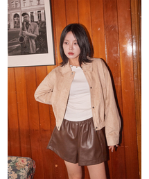 THE GREEN LAB（ザグリーンラボ）の「FAUX Velvet Suede Blouson Jacket [Ivory]（ライダースジャケット）」