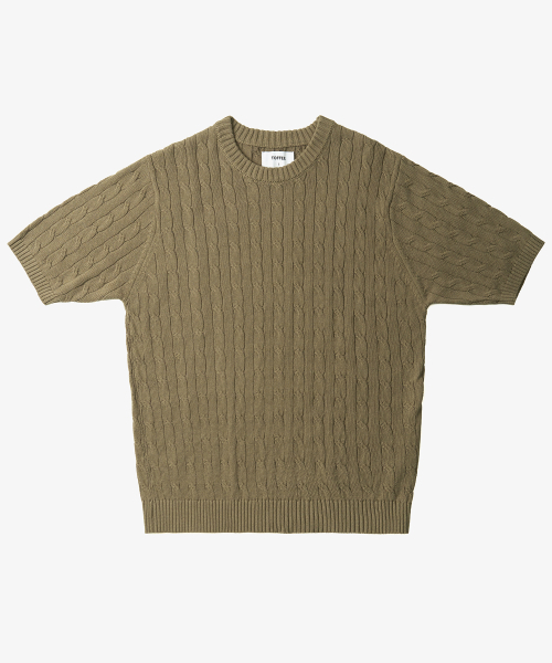 TOFFEE(トフィー)の「クラシックケーブルラウンドネックハーフニット (カーキベージュ)(ニット/セーター・メンズ・その他・MEDIUM/LARGE)」の2枚目の写真
