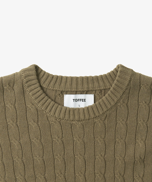 TOFFEE(トフィー)の「クラシックケーブルラウンドネックハーフニット (カーキベージュ)(ニット/セーター・メンズ・その他・MEDIUM/LARGE)」の4枚目の写真