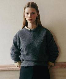 WOOL ROUND KNIT PULLOVER CHARCOAL