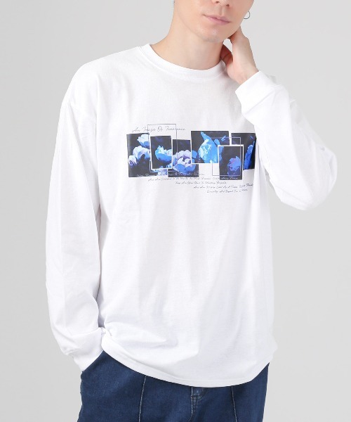 LUXSTYLE(ラグスタイル)の「フラワーフォトプリントロンT(Tシャツ/カットソー・メンズ・ホワイト/ホワイト系その他/ブラック/ブラック系その他・M/L)」の2枚目の写真