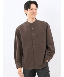 シャツ メンズ 長袖 ストレッチ レーヨン混 バンドカラー ゆったり オーバーサイズ クリエーションキューブ/CREATION CUBE