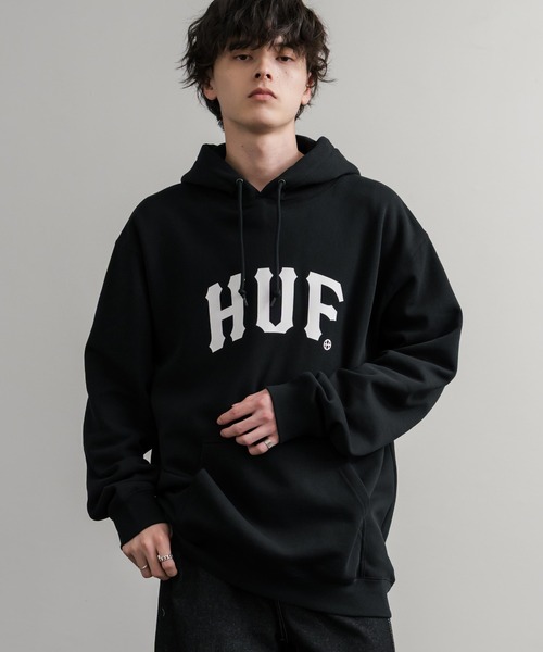 HUF ハフ ARCH P/O HOODIE オーバーサイズアーチロゴプリント裏起毛プルオーバーパーカー