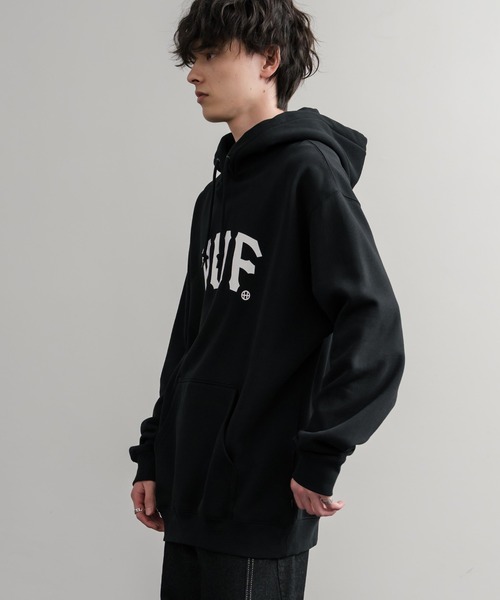 HUF（ハフ）の「HUF ハフ ARCH P/O HOODIE オーバーサイズアーチロゴプリント裏起毛プルオーバーパーカー（パーカー・メンズ・ブラウン/ブラック/ライラック・M/L/XL）」の4枚目の写真
