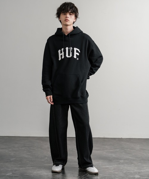 HUF（ハフ）の「HUF ハフ ARCH P/O HOODIE オーバーサイズアーチロゴプリント裏起毛プルオーバーパーカー（パーカー・メンズ・ブラウン/ブラック/ライラック・M/L/XL）」の6枚目の写真