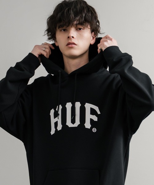 HUF（ハフ）の「HUF ハフ ARCH P/O HOODIE オーバーサイズアーチロゴプリント裏起毛プルオーバーパーカー（パーカー・メンズ・ブラウン/ブラック/ライラック・M/L/XL）」の7枚目の写真