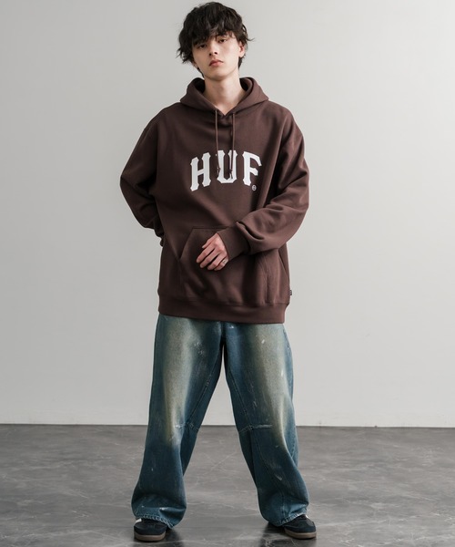 HUF（ハフ）の「HUF ハフ ARCH P/O HOODIE オーバーサイズアーチロゴプリント裏起毛プルオーバーパーカー（パーカー・メンズ・ブラウン/ブラック/ライラック・M/L/XL）」の11枚目の写真