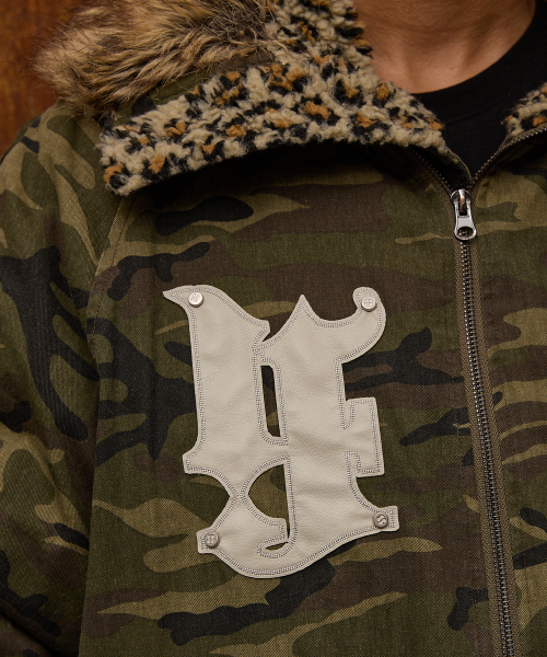 HOODHOOD(フッドフッド)の「HDアーティフィシャルレザー パッチ ボンバーダウンジャケット カモ(ダウンジャケット/コート・レディース・その他・1/2/3)」の11枚目の写真