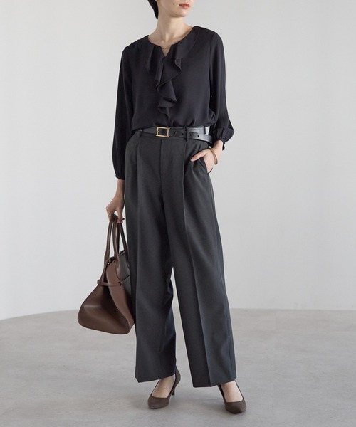 RIRIYANO(リリヤーノ)の「<洗える>単品ストレッチシャンブレーストレートパンツ(スーツパンツ・レディース・チャコールグレー/ブラック・11号/9号/13号/7号/19号/17号/15号)」の2枚目の写真