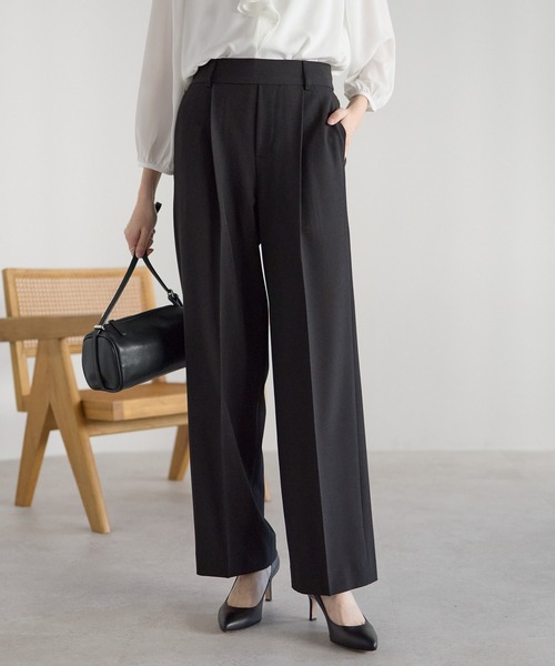 RIRIYANO(リリヤーノ)の「<洗える>単品ストレッチシャンブレーストレートパンツ(スーツパンツ・レディース・チャコールグレー/ブラック・11号/9号/13号/7号/19号/17号/15号)」の1枚目の写真