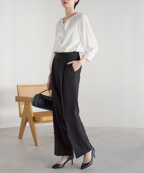 RIRIYANO(リリヤーノ)の「<洗える>単品ストレッチシャンブレーストレートパンツ(スーツパンツ・レディース・チャコールグレー/ブラック・11号/9号/13号/7号/19号/17号/15号)」の10枚目の写真