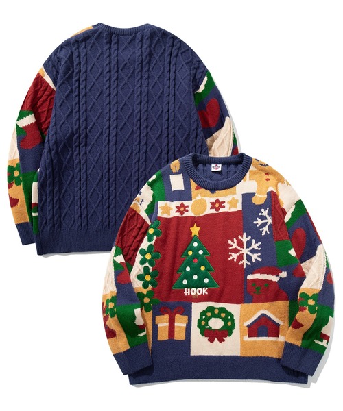 HOOK(フック)の「HOOK -original- 厚手パッチワーククリスマスニットプルオーバー (AW)(ニット/セーター・メンズ・ブルー・LARGE/MEDIUM/SMALL/X-LARGE)」の20枚目の写真
