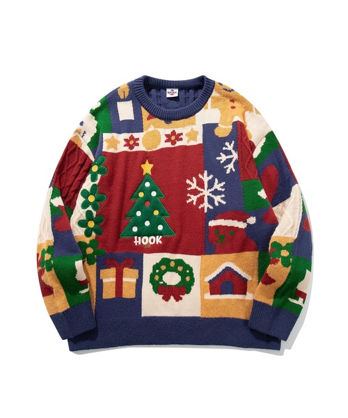 HOOK(フック)の「HOOK -original- 厚手パッチワーククリスマスニットプルオーバー (AW)(ニット/セーター・メンズ・ブルー・LARGE/MEDIUM/SMALL/X-LARGE)」の22枚目の写真