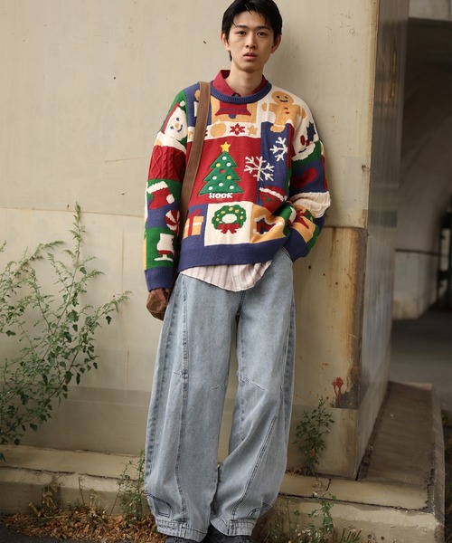 HOOK(フック)の「HOOK -original- 厚手パッチワーククリスマスニットプルオーバー (AW)(ニット/セーター・メンズ・ブルー・LARGE/MEDIUM/SMALL/X-LARGE)」の5枚目の写真