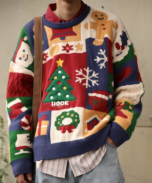 HOOK(フック)の「HOOK -original- 厚手パッチワーククリスマスニットプルオーバー (AW)(ニット/セーター・メンズ・ブルー・LARGE/MEDIUM/SMALL/X-LARGE)」の10枚目の写真