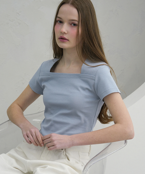 Vivacious(ビバシャス)の「Renee Square Neck Slim T-Shirt - 5COL(Tシャツ/カットソー・レディース・ブラック/アイボリー/グレー/チャコール/スカイブルー・MEDIUM/SMALL)」の10枚目の写真