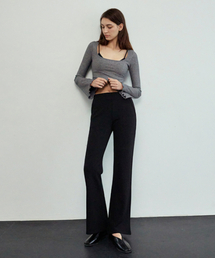 DEVIWEAR（デヴィウェア）の「レディース ヨガウェア DEVI-B0070-ブラック ピラティス セミブーツカット バンディングパンツ（スウェットパンツ）」