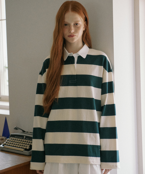 LONG STRIPE T‑SHIRT_GREEN — длинная полосатая футболка, зелёная