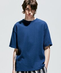 S SY（エスエスワイ）の「Jacquard Knit Short Sleeve T-shirt Blue（ニット/セーター・メンズ）」