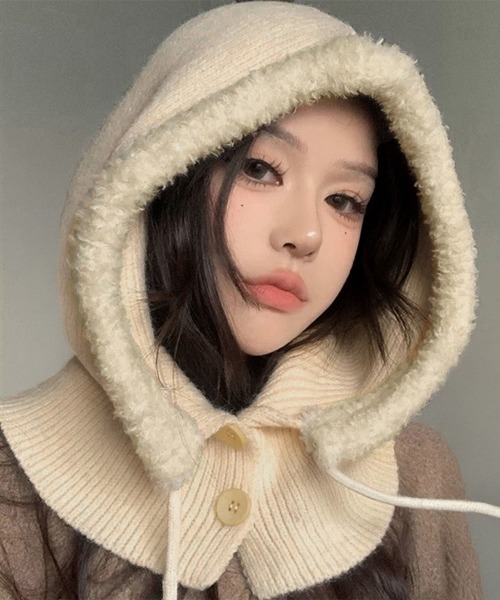 セール】バラクラバニット帽ネックウォーマー一体型（ニットキャップ