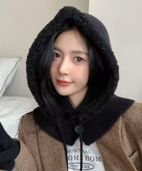 セール】バラクラバニット帽ネックウォーマー一体型（ニットキャップ
