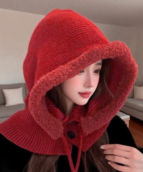 セール】バラクラバニット帽ネックウォーマー一体型（ニットキャップ