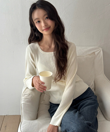 ジェインスクエアネックウォッシャブルニット_IVORY(WC25-KN33)