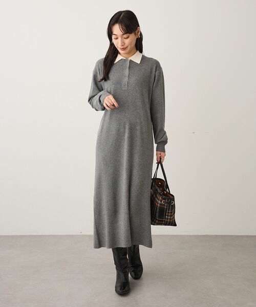 CRAFT STANDARD BOUTIQUE（クラフトスタンダードブティック）の「ポロ衿ニットワンピース（ワンピース・レディース・ダークブラウン/杢グレー・FREE）」の3枚目の写真