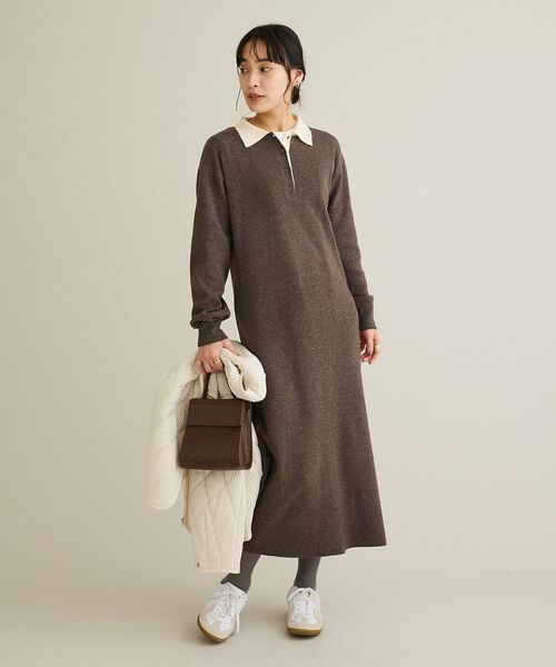 CRAFT STANDARD BOUTIQUE（クラフトスタンダードブティック）の「ポロ衿ニットワンピース（ワンピース・レディース・ダークブラウン/杢グレー・FREE）」の10枚目の写真