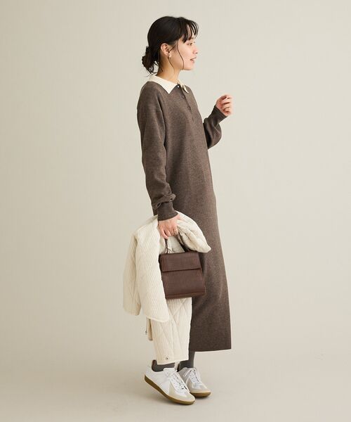 CRAFT STANDARD BOUTIQUE（クラフトスタンダードブティック）の「ポロ衿ニットワンピース（ワンピース・レディース・ダークブラウン/杢グレー・FREE）」の14枚目の写真