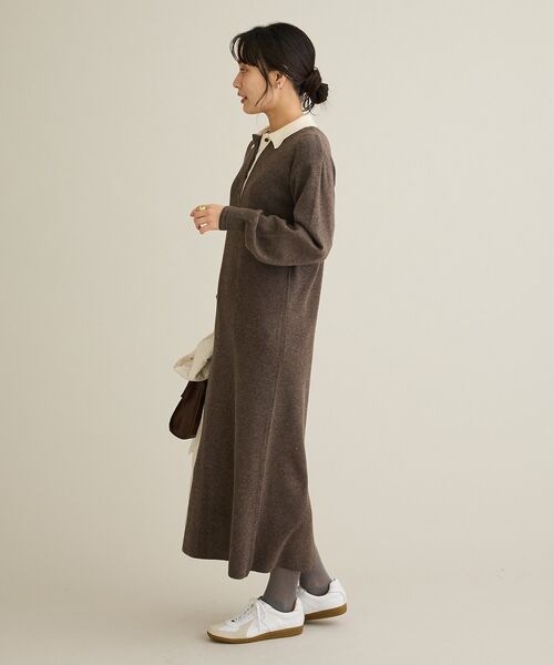 CRAFT STANDARD BOUTIQUE（クラフトスタンダードブティック）の「ポロ衿ニットワンピース（ワンピース・レディース・ダークブラウン/杢グレー・FREE）」の15枚目の写真