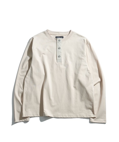 セール】short length press-stud henry neck long-sleeved T-shirt