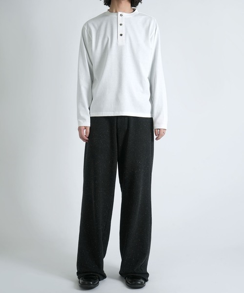 short length press-stud henry neck long-sleeved T-shirt/ショート