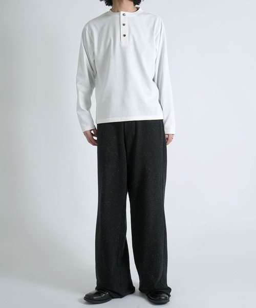 セール】short length press-stud henry neck long-sleeved T-shirt