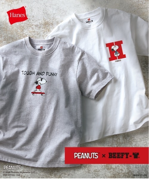 HANES(ヘインズ)の「【HANES/ヘインズ】PEANUTS×BEEFY-T 1P(Tシャツ/カットソー・メンズ・ホワイト/ネイビー/ヘザーグレー/ブラック・XL/L/M/S)」の3枚目の写真