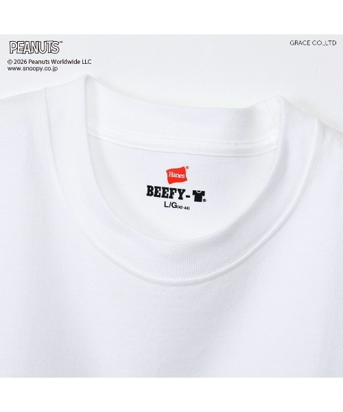 HANES(ヘインズ)の「【HANES/ヘインズ】PEANUTS×BEEFY-T 1P(Tシャツ/カットソー・メンズ・ホワイト/ネイビー/ヘザーグレー/ブラック・XL/L/M/S)」の6枚目の写真