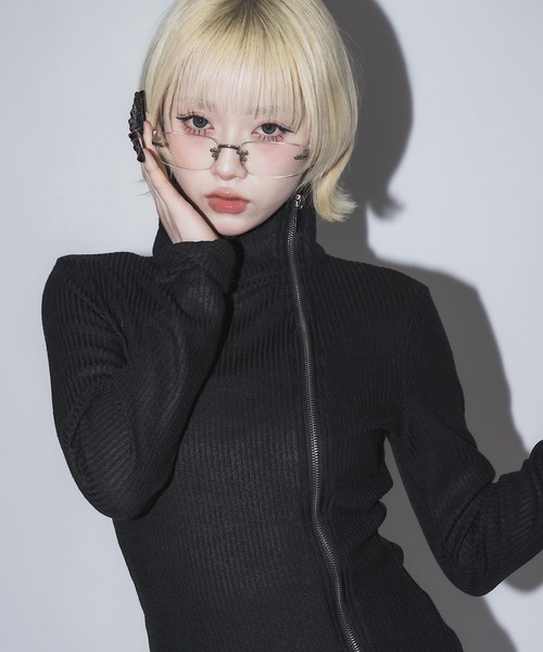 17HR（セブンティーンアワーズ）の「ダブルジップリブトップス（Tシャツ/カットソー・レディース・ブラック/ブラウン・FREE）」の19枚目の写真