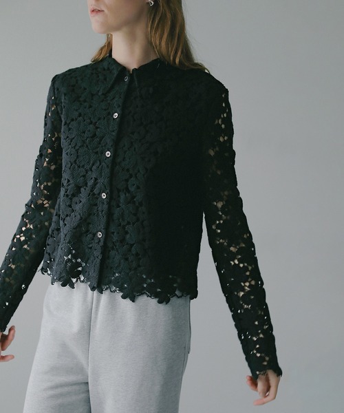 MANOF（マノフ）の「COTTON LACE SHORT SHIRT（シャツ/ブラウス・レディース・ブラック/ホワイト・M/S）」の18枚目の写真