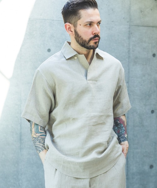 MR.OLIVE(ミスターオリーブ)の「SOFT FINISH LINEN / SHORT/S PULLOVER SHIRT /M261128(シャツ/ブラウス・メンズ・ナチュラル/ブラック・SMALL/MEDIUM/LARGE)」の2枚目の写真