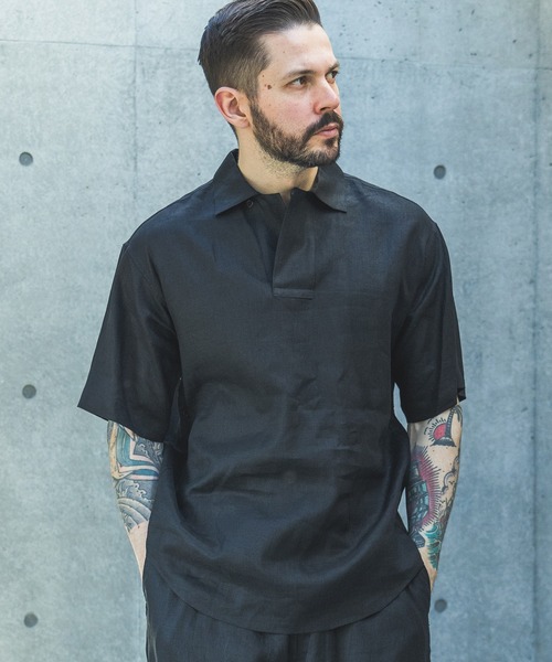 MR.OLIVE(ミスターオリーブ)の「SOFT FINISH LINEN / SHORT/S PULLOVER SHIRT /M261128(シャツ/ブラウス・メンズ・ナチュラル/ブラック・SMALL/MEDIUM/LARGE)」の1枚目の写真