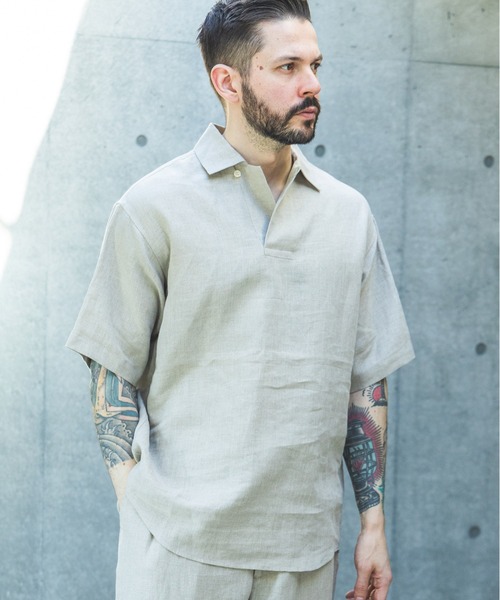 MR.OLIVE(ミスターオリーブ)の「SOFT FINISH LINEN / SHORT/S PULLOVER SHIRT /M261128(シャツ/ブラウス・メンズ・ナチュラル/ブラック・SMALL/MEDIUM/LARGE)」の3枚目の写真