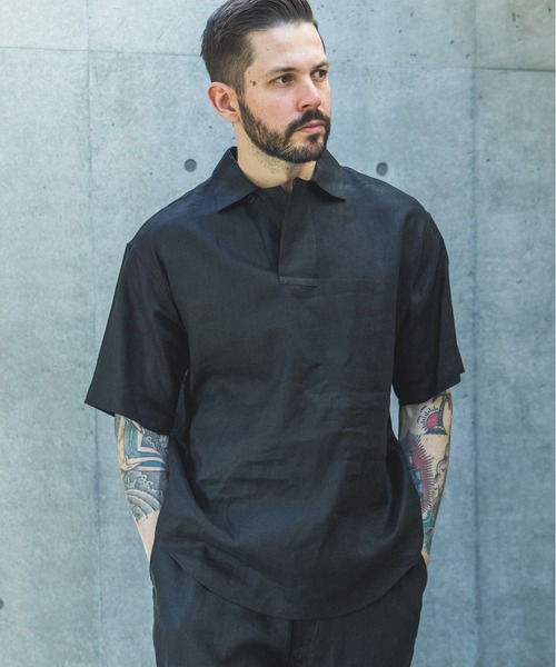 MR.OLIVE(ミスターオリーブ)の「SOFT FINISH LINEN / SHORT/S PULLOVER SHIRT /M261128(シャツ/ブラウス・メンズ・ナチュラル/ブラック・SMALL/MEDIUM/LARGE)」の6枚目の写真