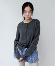 WOOL BLENDED ROUND BUTTON CARDIGAN CHARCOAL