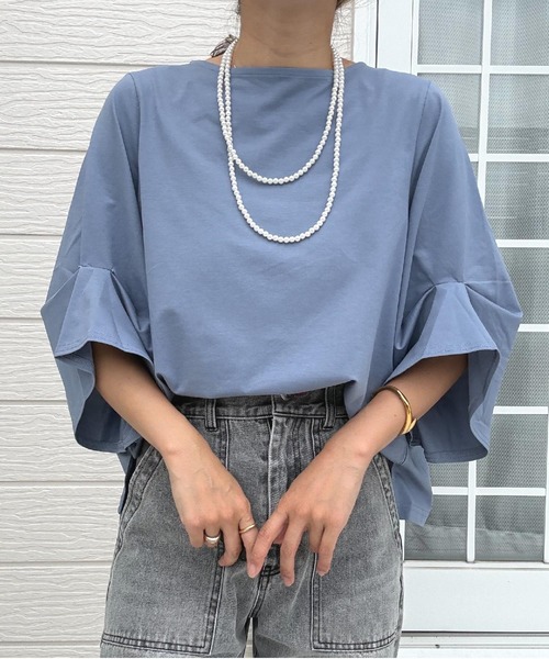 Q(キュー)の「シルケットプルオーパー(Tシャツ/カットソー・レディース・ホワイト/アッシュブラウン/イエロー/ブルー/ブラック・MEDIUM)」の4枚目の写真