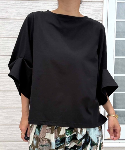 Q(キュー)の「シルケットプルオーパー(Tシャツ/カットソー・レディース・ホワイト/アッシュブラウン/イエロー/ブルー/ブラック・MEDIUM)」の2枚目の写真
