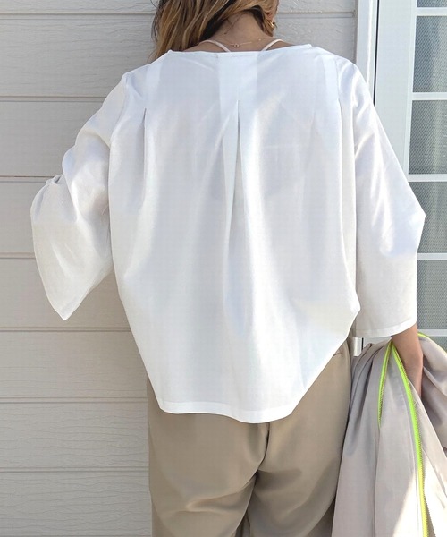 Q（キュー）の「シルケットプルオーパー（Tシャツ/カットソー・レディース・ホワイト/アッシュブラウン/イエロー・MEDIUM）」の8枚目の写真