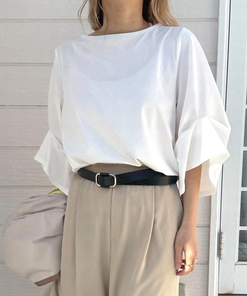 Q（キュー）の「シルケットプルオーパー（Tシャツ/カットソー・レディース・ホワイト/アッシュブラウン/イエロー・MEDIUM）」の10枚目の写真